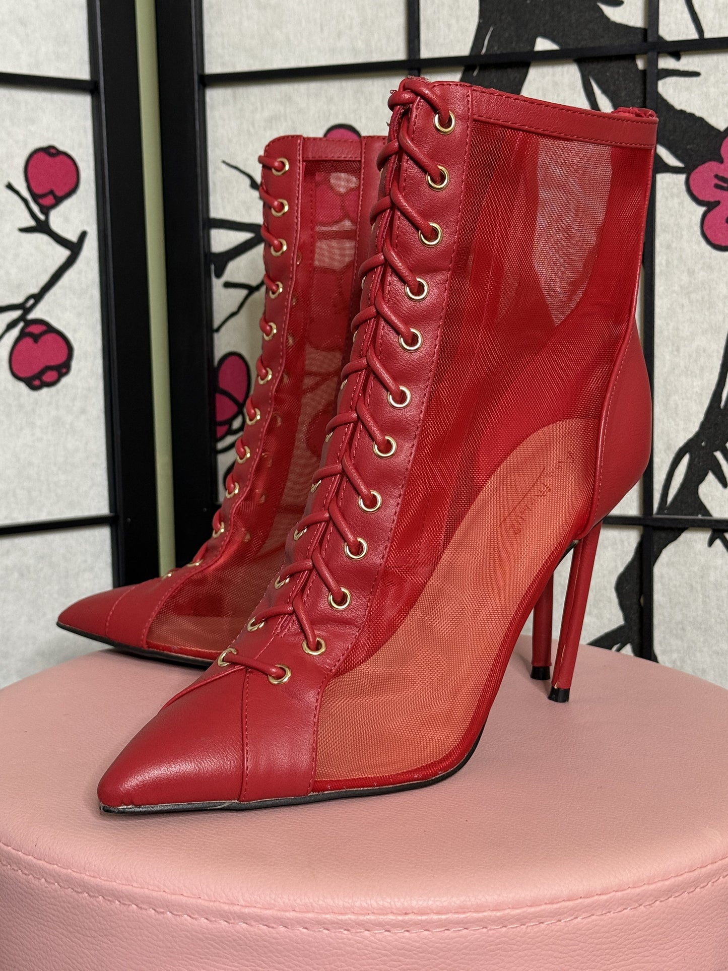 Lace-Up Mesh High Heel Stiletto Boots