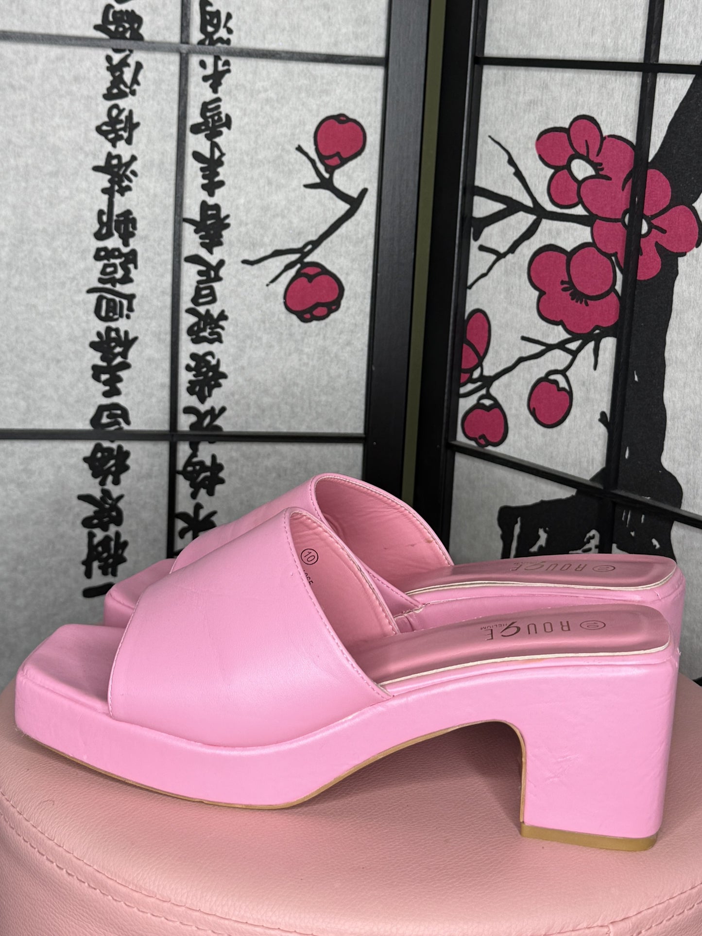 Pink Platform Slide Sandals – Chunky Block Heel, Square Toe
