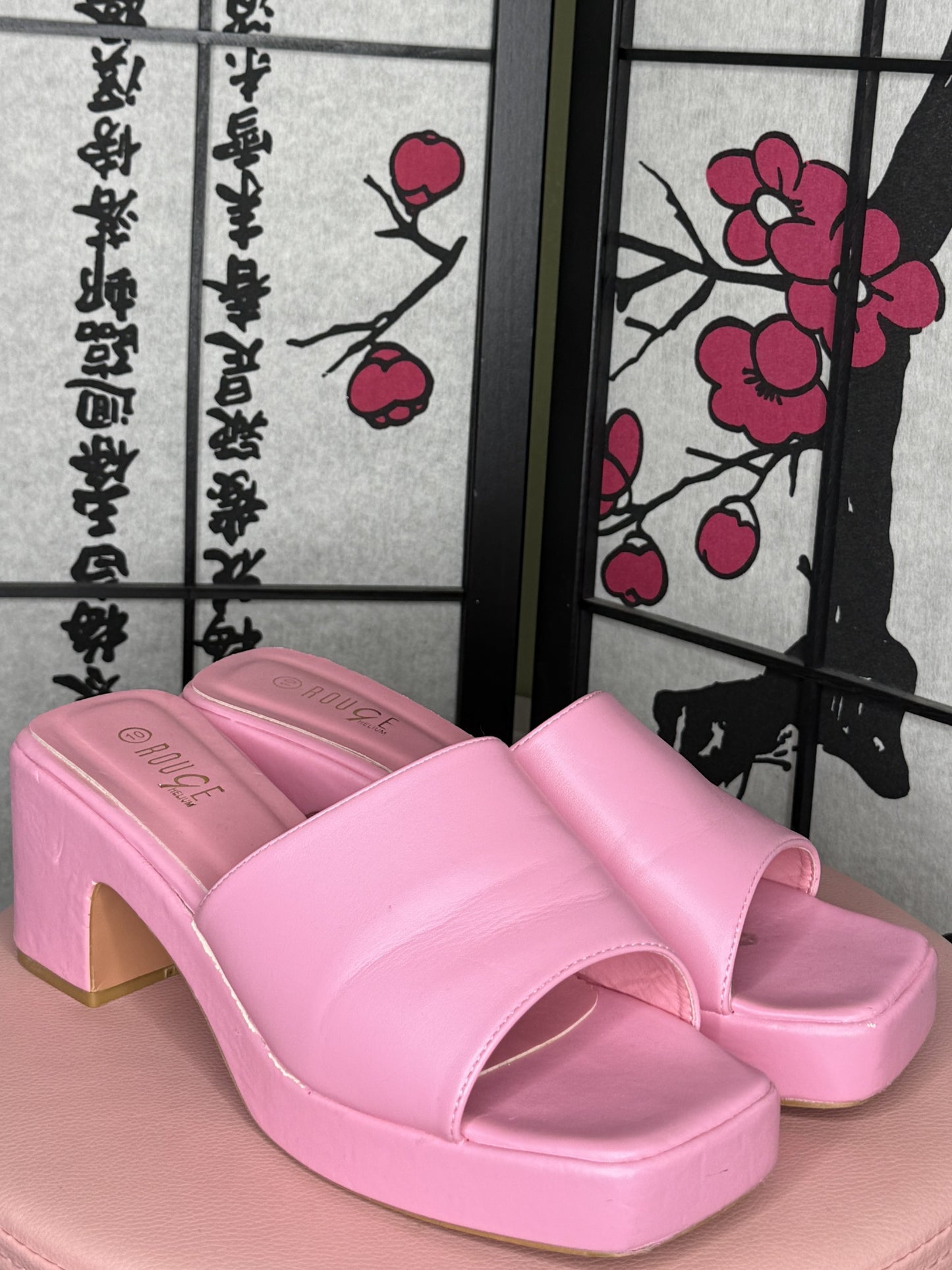 Pink Platform Slide Sandals – Chunky Block Heel, Square Toe