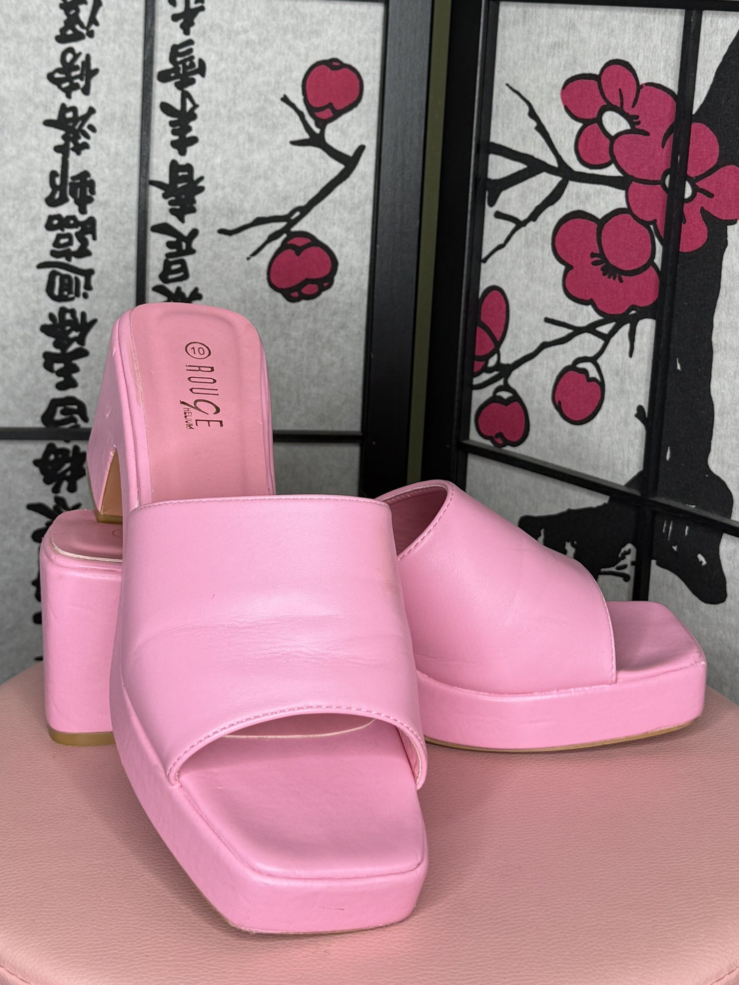 Pink Platform Slide Sandals – Chunky Block Heel, Square Toe