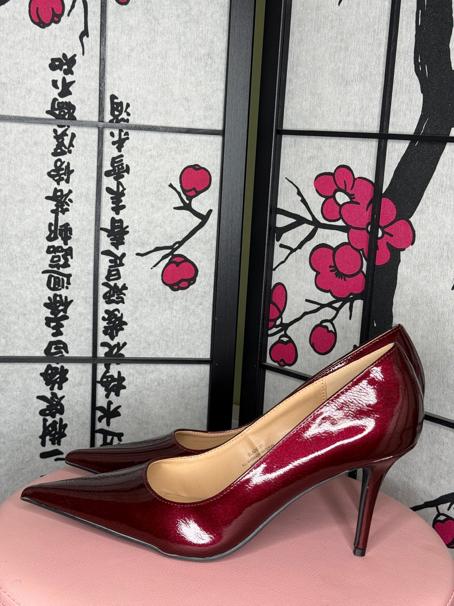 Burgundy Patent Pointed Toe Stiletto Pumps