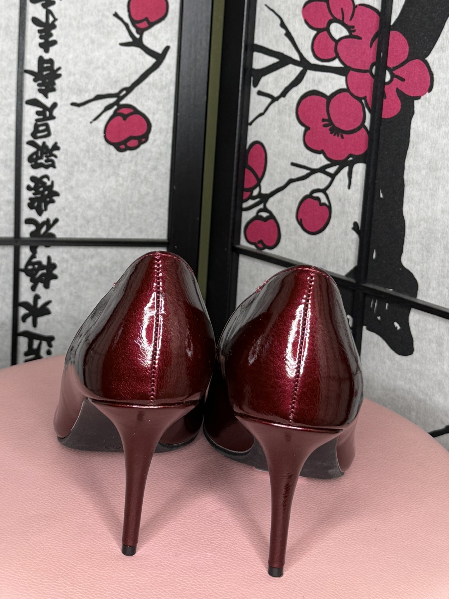 Burgundy Patent Pointed Toe Stiletto Pumps