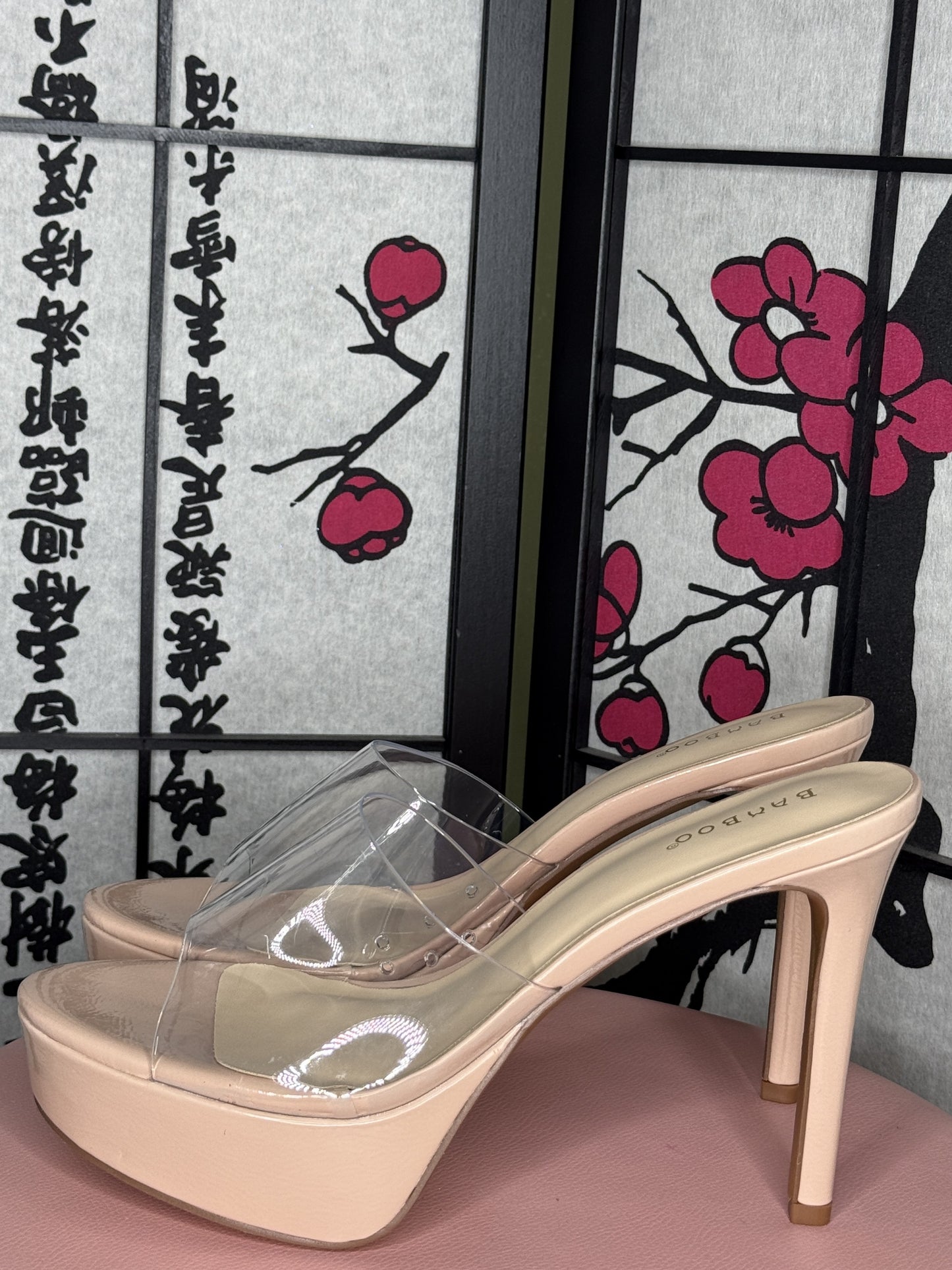 Nude Platform Clear Strap Stiletto Mules – Slip-On High Heels